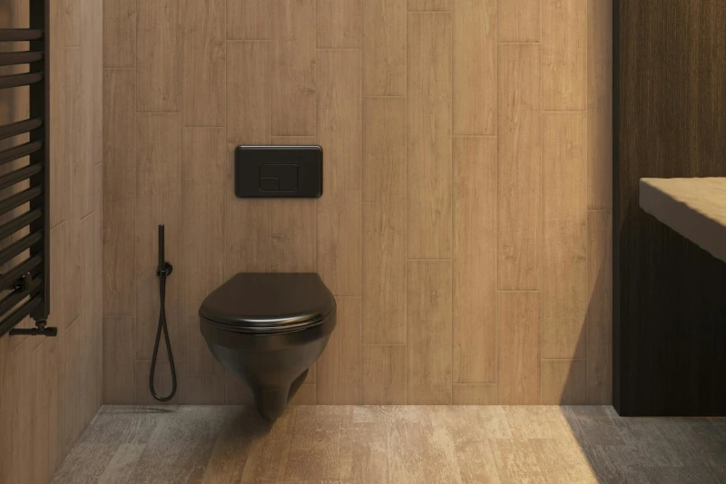 Productos Inodoro suspendido con sistema de descarga empotrado en baño minimalista